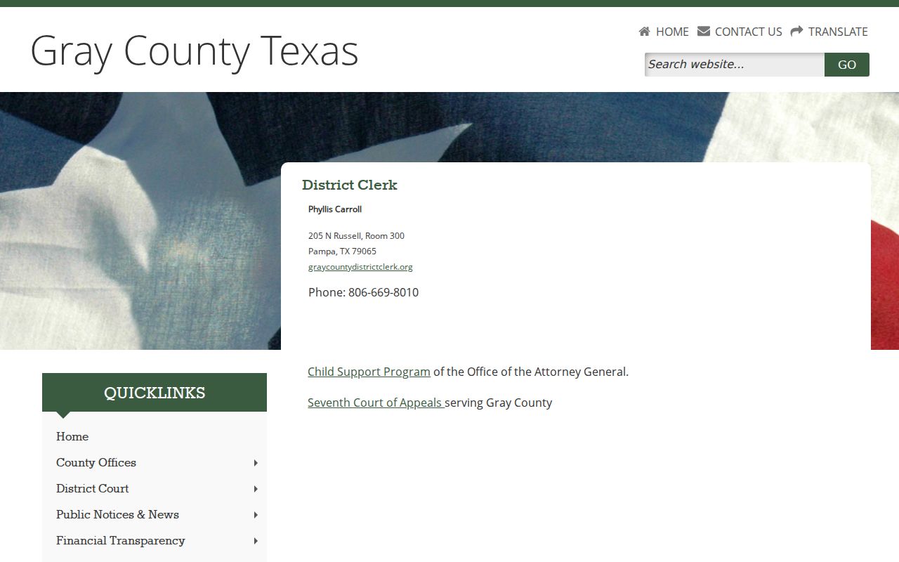Gray County warrant search District Clerk contact page
