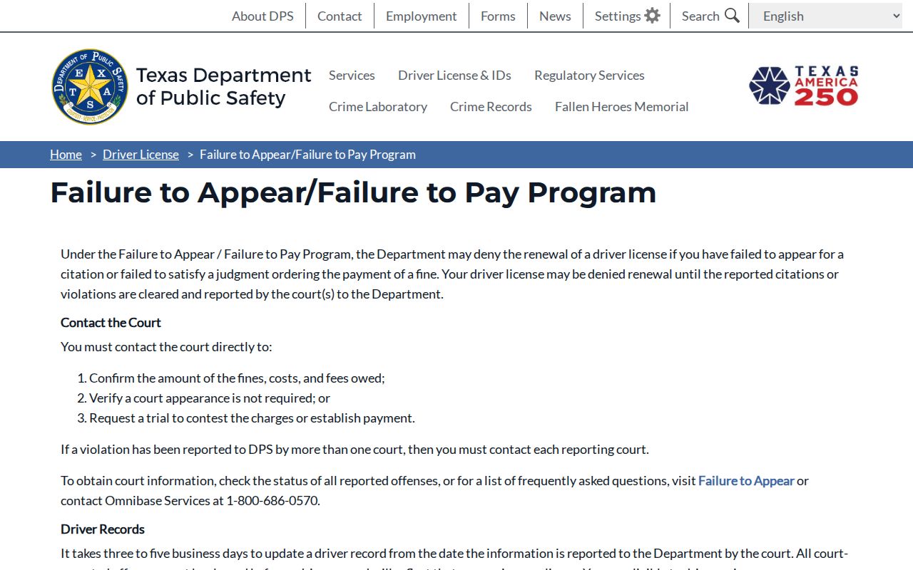 Gray County traffic warrant DPS FTA and FTP compliance page