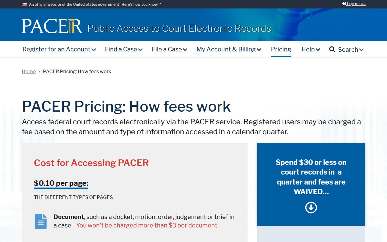 Gray County arrest warrant federal PACER docket access fee page