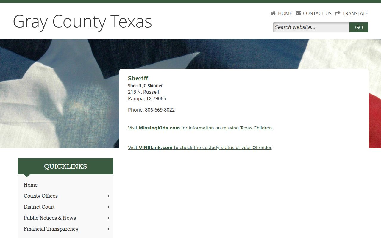 Gray County warrant records official sheriff contact page